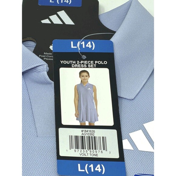 adidas Youth Polo Dress + Bike Shorts 2-pc Set Purple Violet Girls Size L (14) - Picture 16 of 16